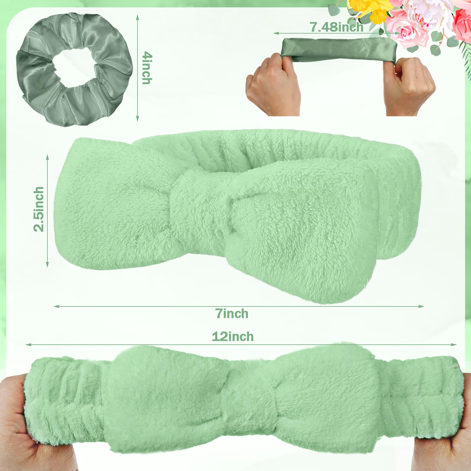 Wavwavw 24 Pcs Sleepover Party Favors Include 12 Bride Bridesmaid Spa Headband 12 Bridesmaid Bride Velvet Scrunchies for Women Sleep over Spa Bachelorette Party Supplies(White, Green)
