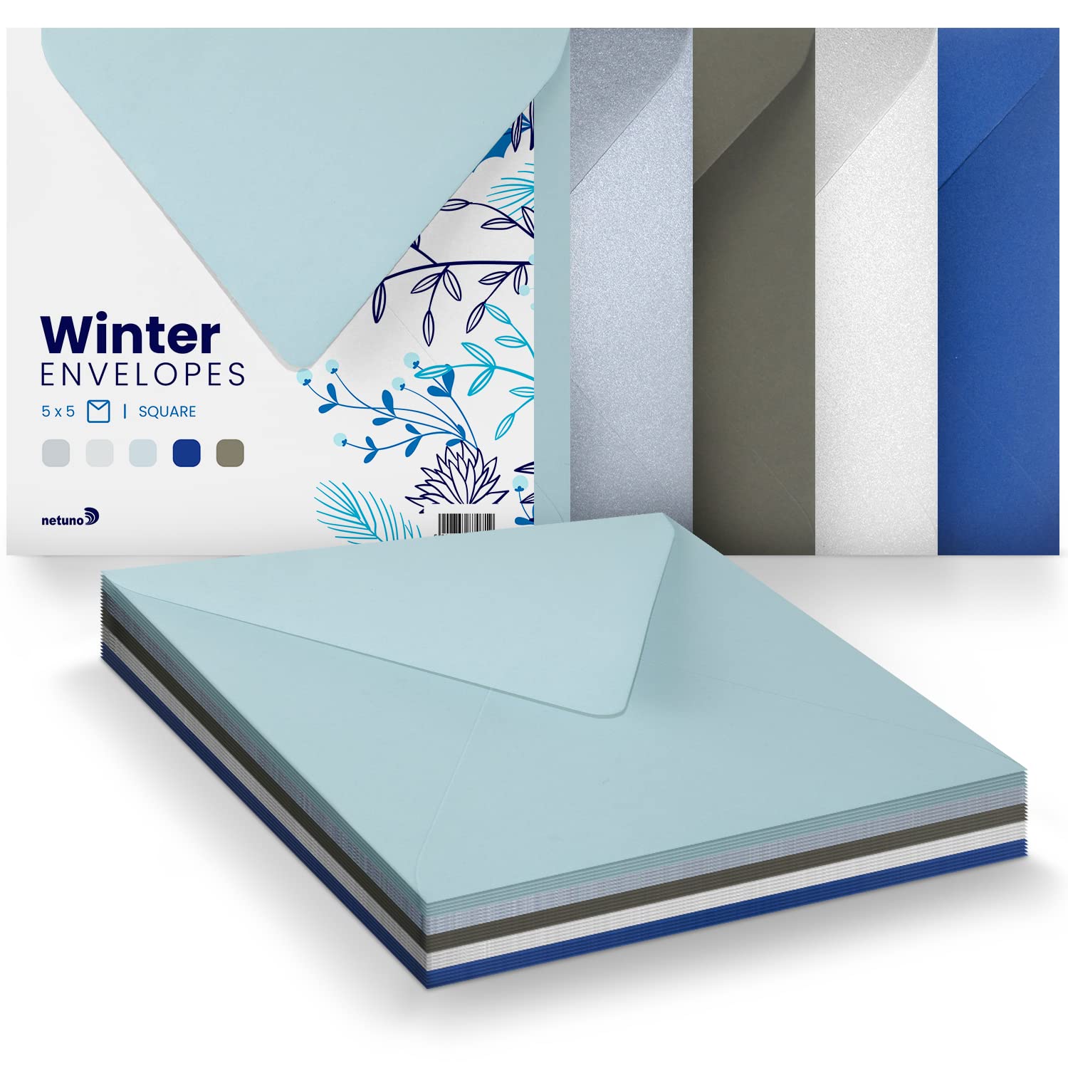 Buste Quadrate Netuno Olin - 25 Pezzi 140x140mm, Carta 120g, Bianche, Per Inviti Matrimonio E Compleanni