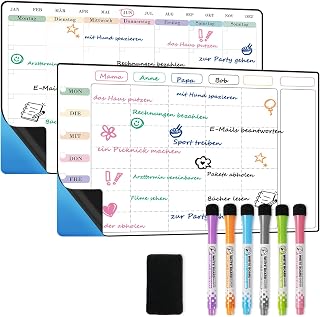 POPRUN Wochenplaner Abwischbar, Familienplaner Selbstklebend, 2 Stücke | Whiteboard Monatsplaner, Stundenplan, Haushaltsplan Putzplan, Aufgabenplaner Familie, für Wand Glasfläche Holztür, 42 x 28 cm