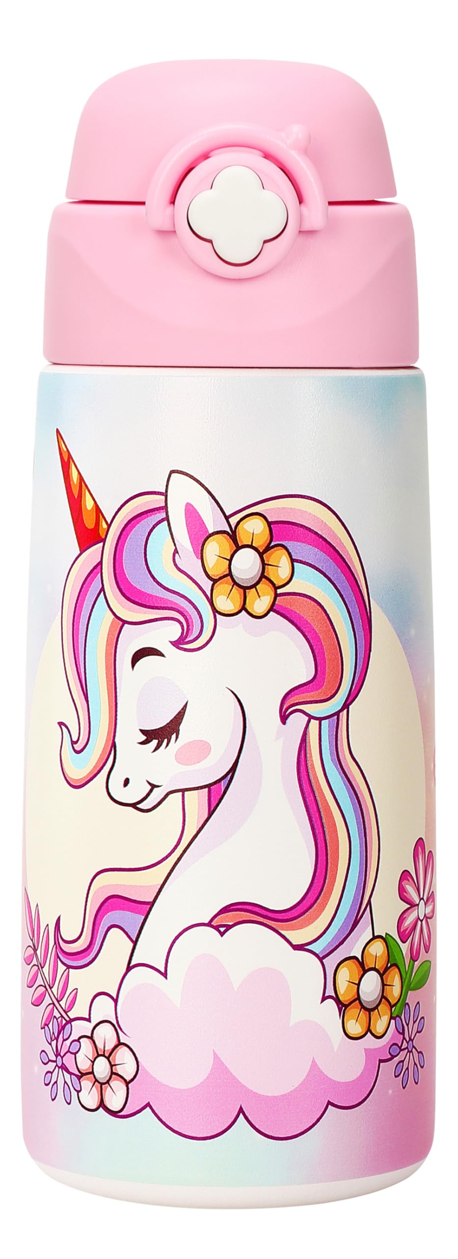 Girls Insulated Water Bottle with Covered Pop-Up Straw 16 oz Kids Cups with Stainless Steel Leak Proof for