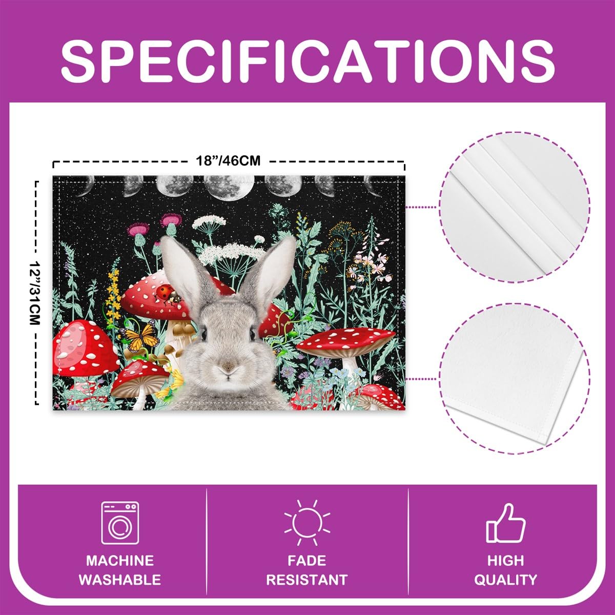 Tovagliette A Forma Di Coniglio E Carota - Set 4 Pezzi, 30x45cm, Lavabili, Per Primavera E Feste