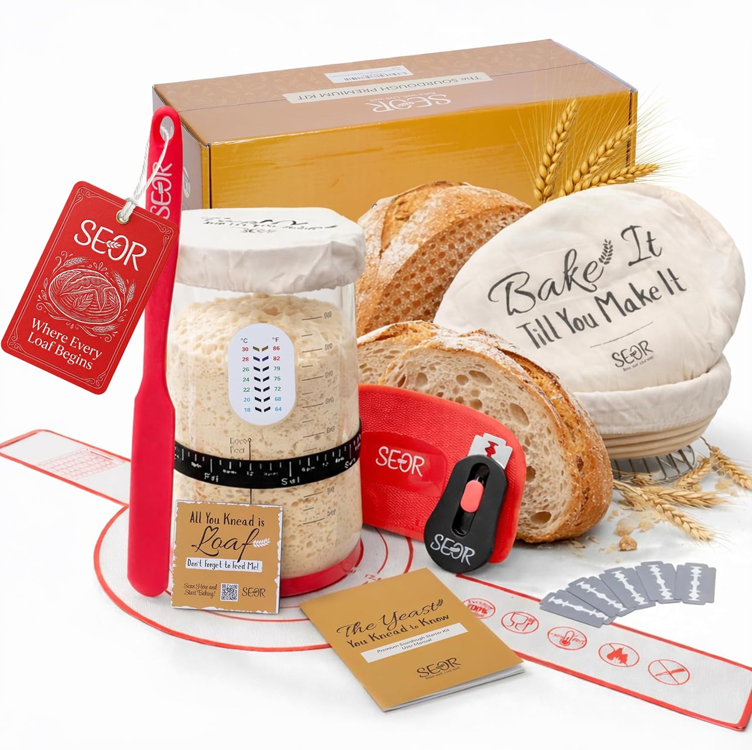 Premium Sauerteig-Brot Starter Kit, perfekte Brotwerkzeuge aus Sauerteig, Gärglas für Anfänger und 2 Körbe