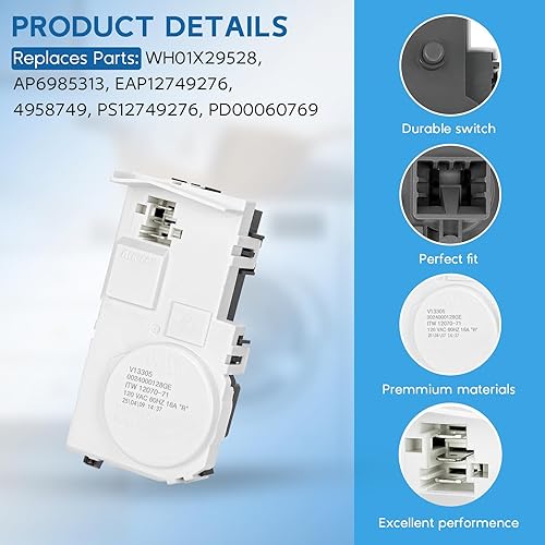 Miniatura 3 de Cerradura de puerta de lavadora WH01X29528 mejorada para lavadora de carga frontal GE reemplaza AP6985313, EAP12749276, 4958749, PS12749276,
