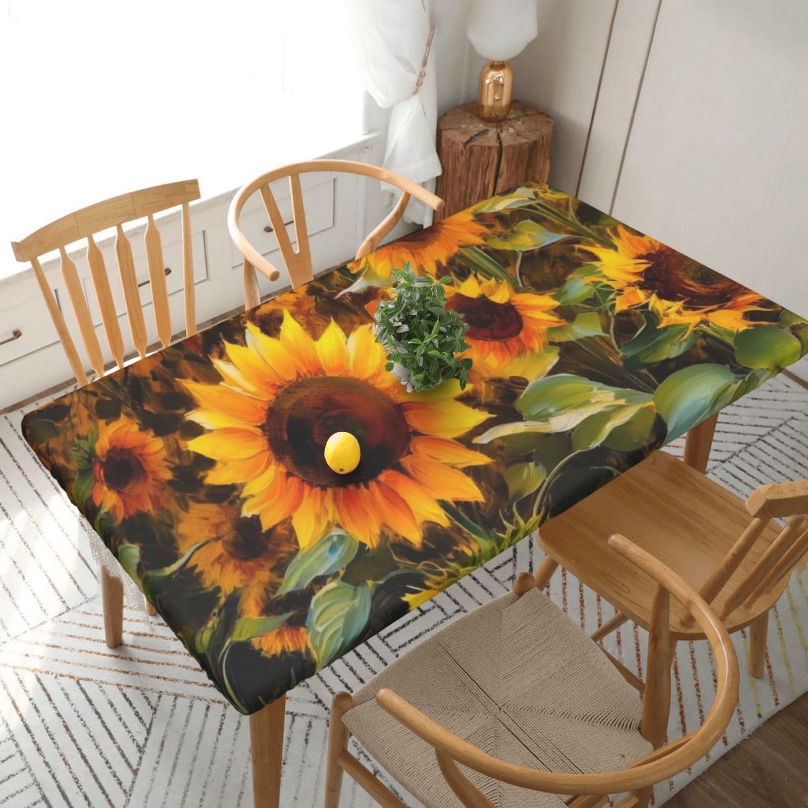 WPKJU Sunflowers prin Printed Tablecloths 5ft Rectangular Table Covers Washable Polyester Decorative Table Cloth for Dining Table Picnic Wedding