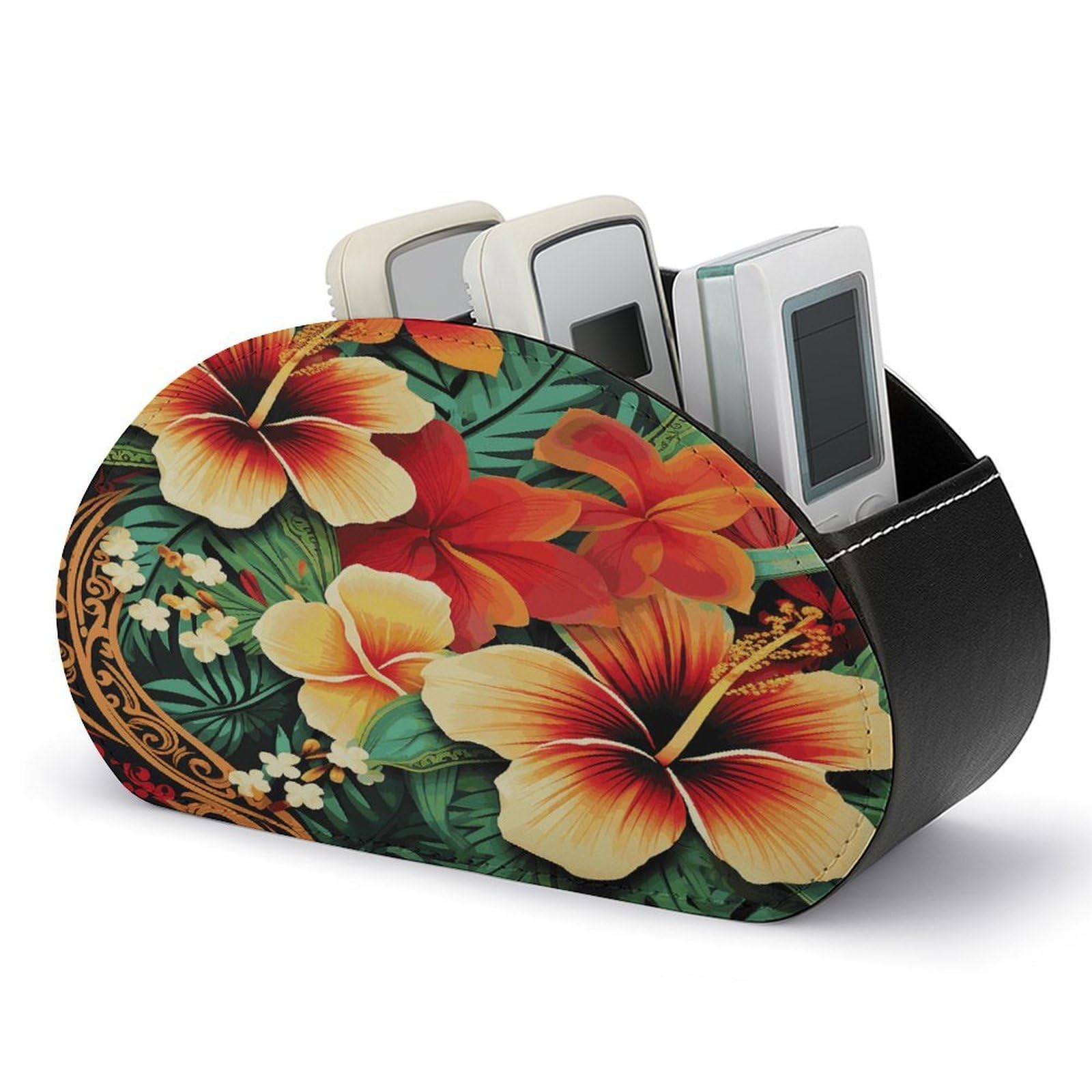 Btcowzrv Style Hawaiian Print Pattern Remote Control Holder With 5 Compartments