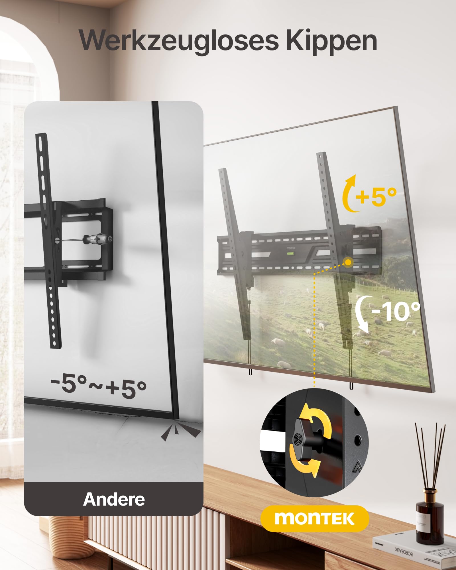 monTEK Ultradünn TV Wandhalterung für 50–100 Zoll LCD/LED/Plasma | Neigbar, Bis zu 100kg Tragkraft, Verstellbare Zugschnüre, Max. VESA 900x600
