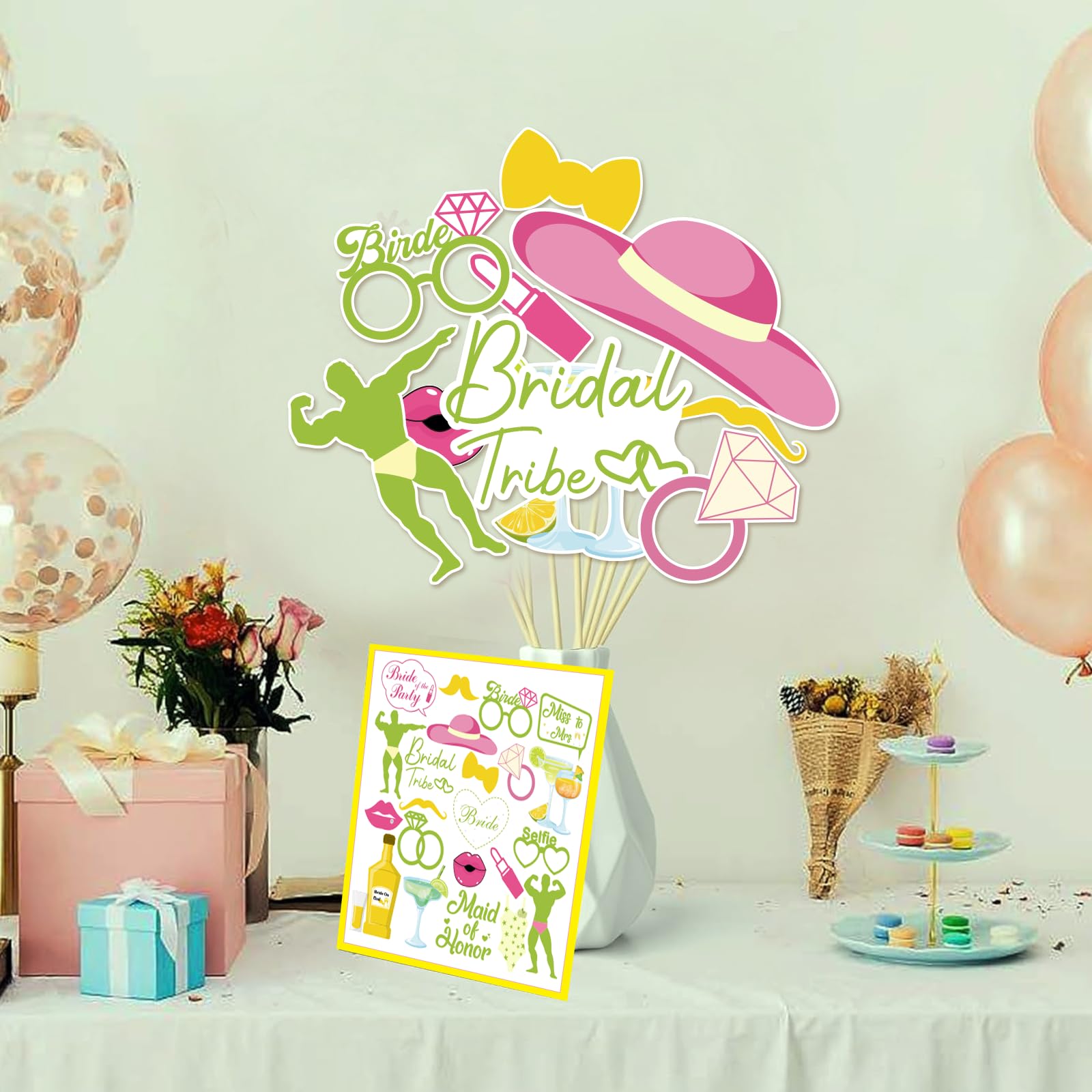 Accesorios para cabina de fotos de despedida de soltera, 22 piezas con temática de margarita, decoraciones de despedida de soltera para decoración de futura señora, novia de equipo, boda (verde lima)