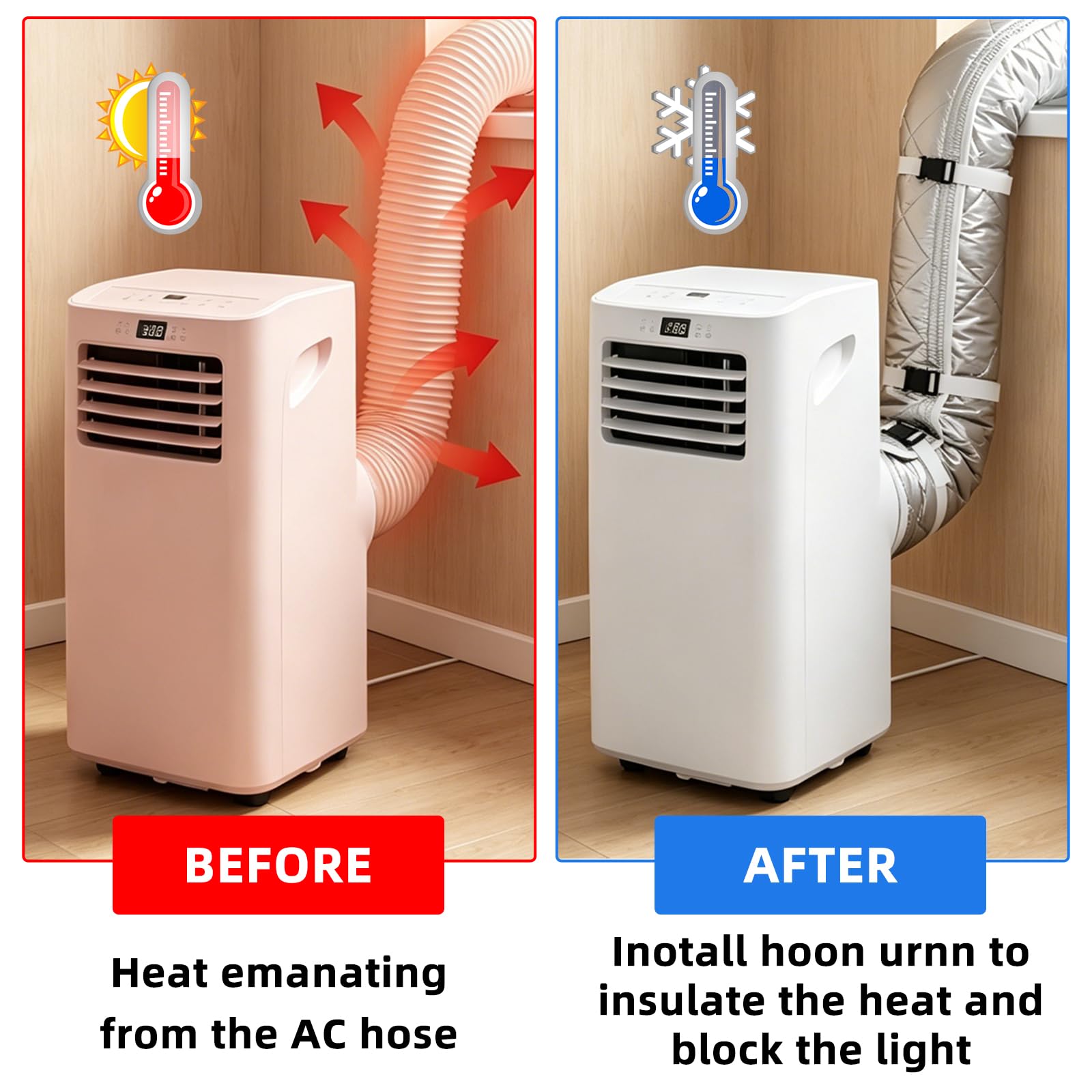 Housse de protection pour tuyau de climatisation, 150 x 50 cm, isolation avec 4 tuyaux d'évacuation réglables pour climatiseur de 12,7 cm et 15 cm de diamètre