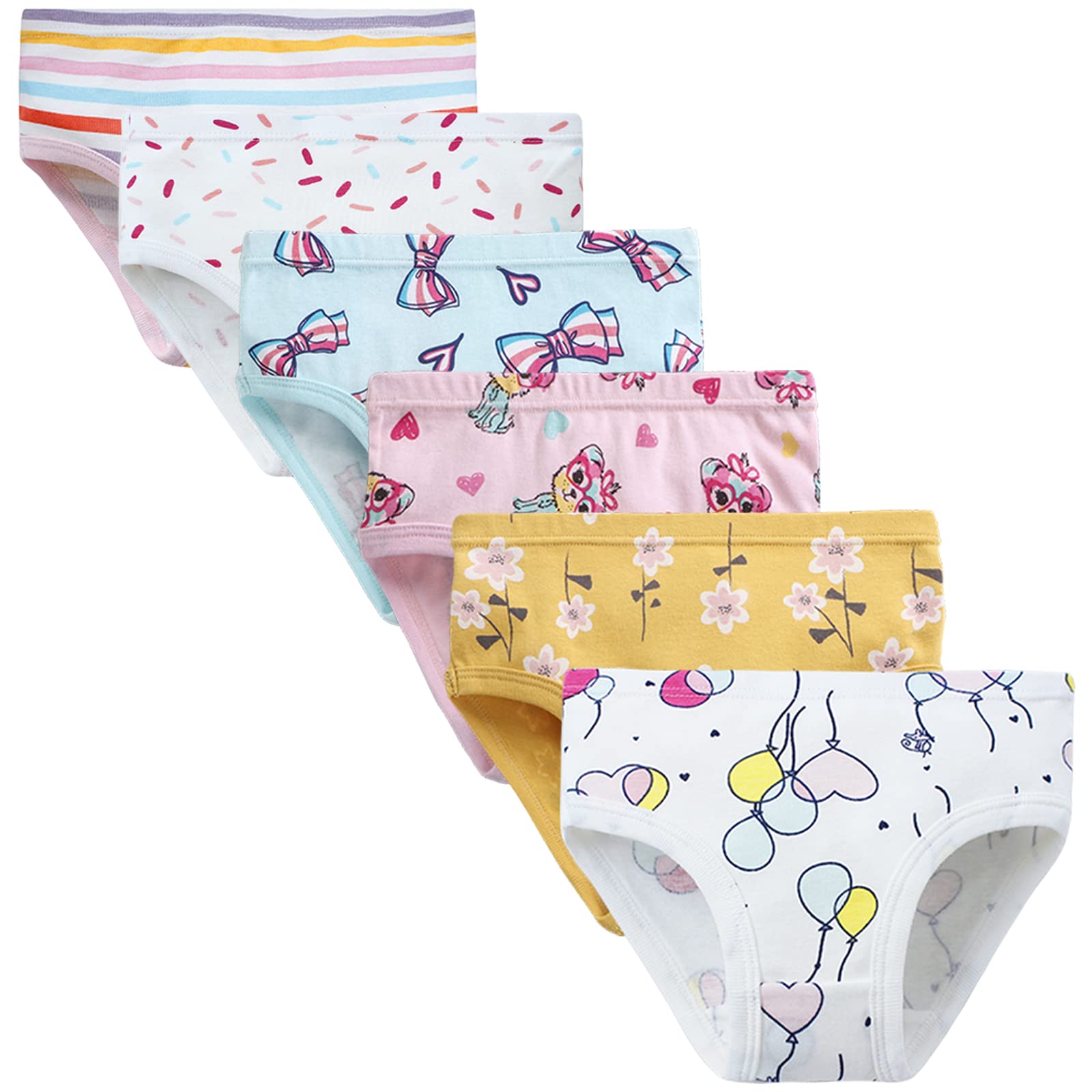 Kids Little Girls Underwear Toddler Baby 100% Cotton Soft Briefs Panties Cartoon Big Girls Undies 1-10 Years (Pack of 6)