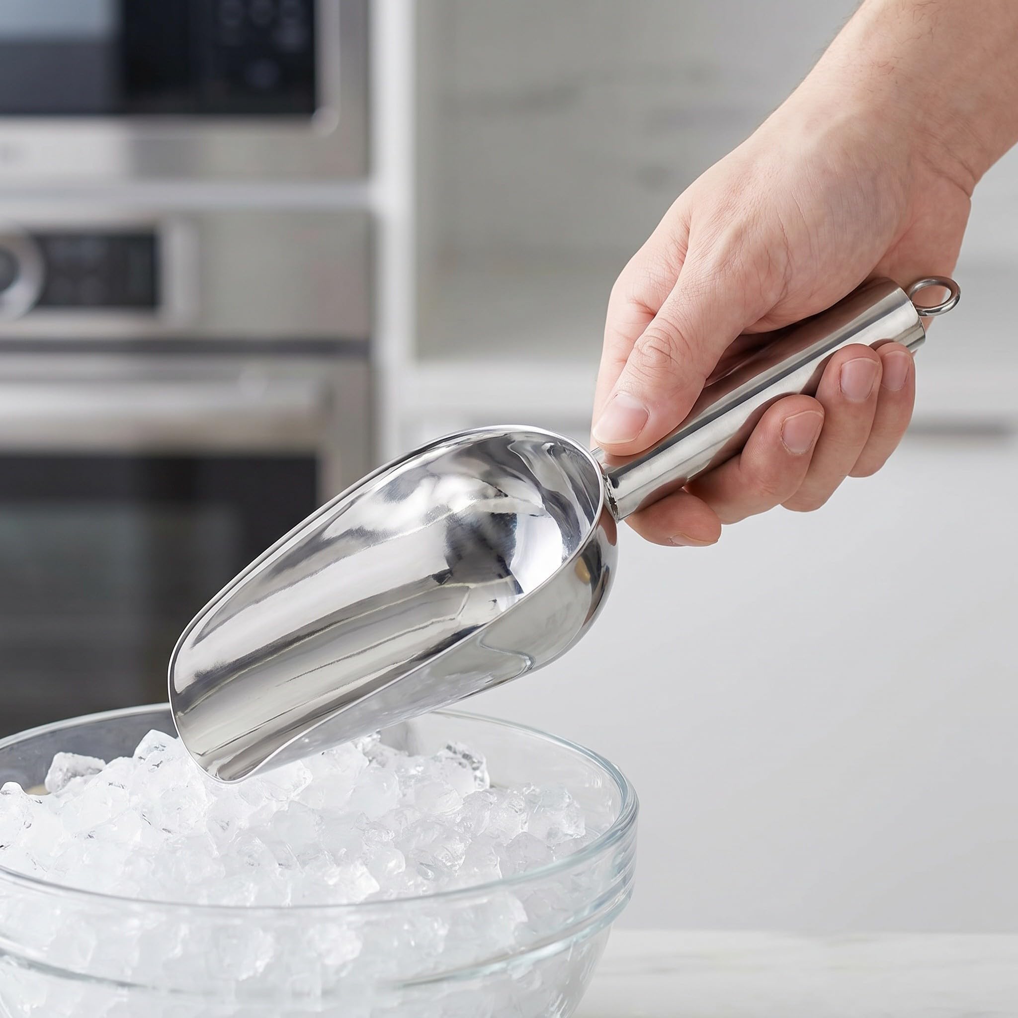12 Stück Edelstahl Eisschaufel 6 Oz mit Ergonomischem Design und Überlaufschutz für Eiswürfel und Tierfutter bei Bartending und Haustierfütterung