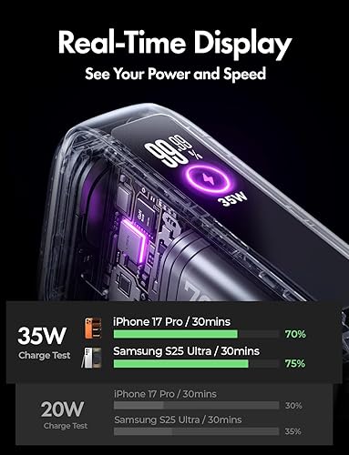 Miniatura 5 de LISEN Cargador de viaje rápido 3 en 1, cargador de pared de 35 W y banco de energía de 27 W, cargador portátil con cable USB-C integrado de 3.3 pies