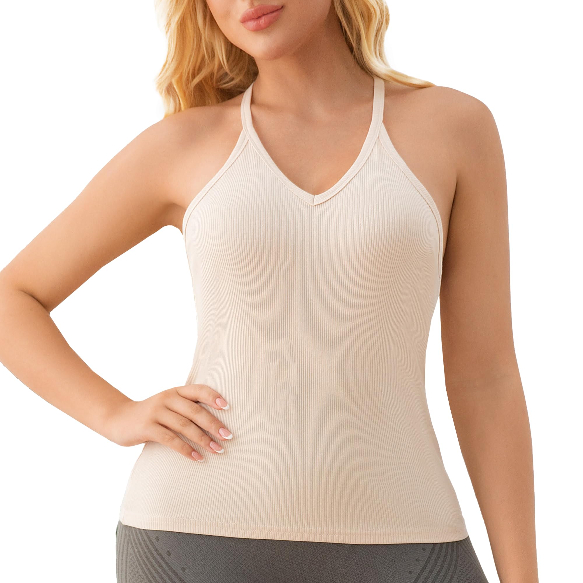 Workout Tops for Women Racerback V Neck Slim Fit Ribbed Sleeveless Basic Tank Summer 2025 Cami