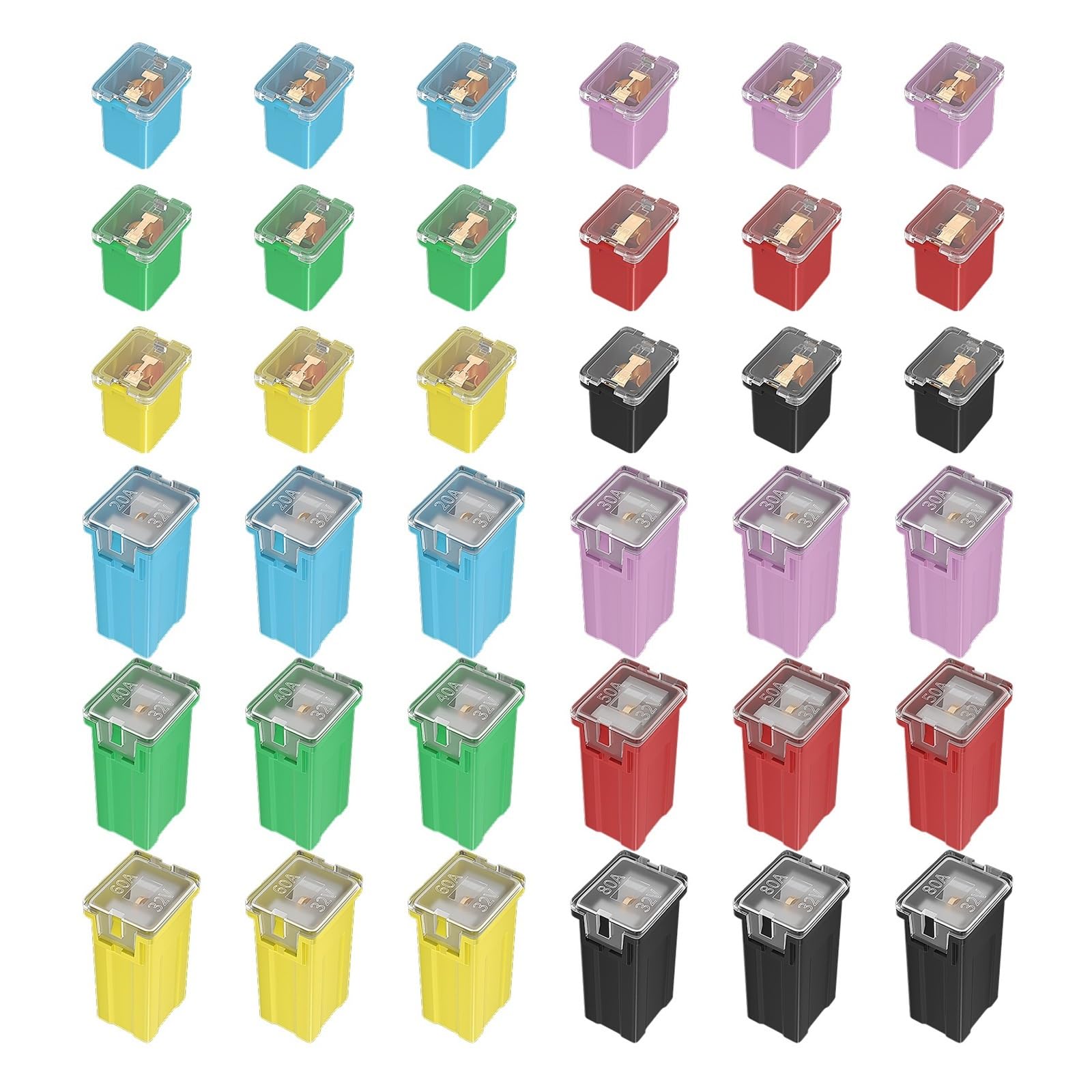 DaierTek 36 pezzi Jcase Fuse Kit assortimento di fusibili a forma scatola alti/standard e bassi 20A 30A 40A 50A 60A 80A