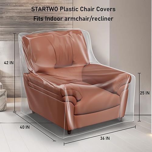 Miniatura 2 de STARTWO Paquete de 2 fundas de plástico para sillón reclinable, transparente resistente, cubierta de vinilo transparente de PVC grueso, impermeable,