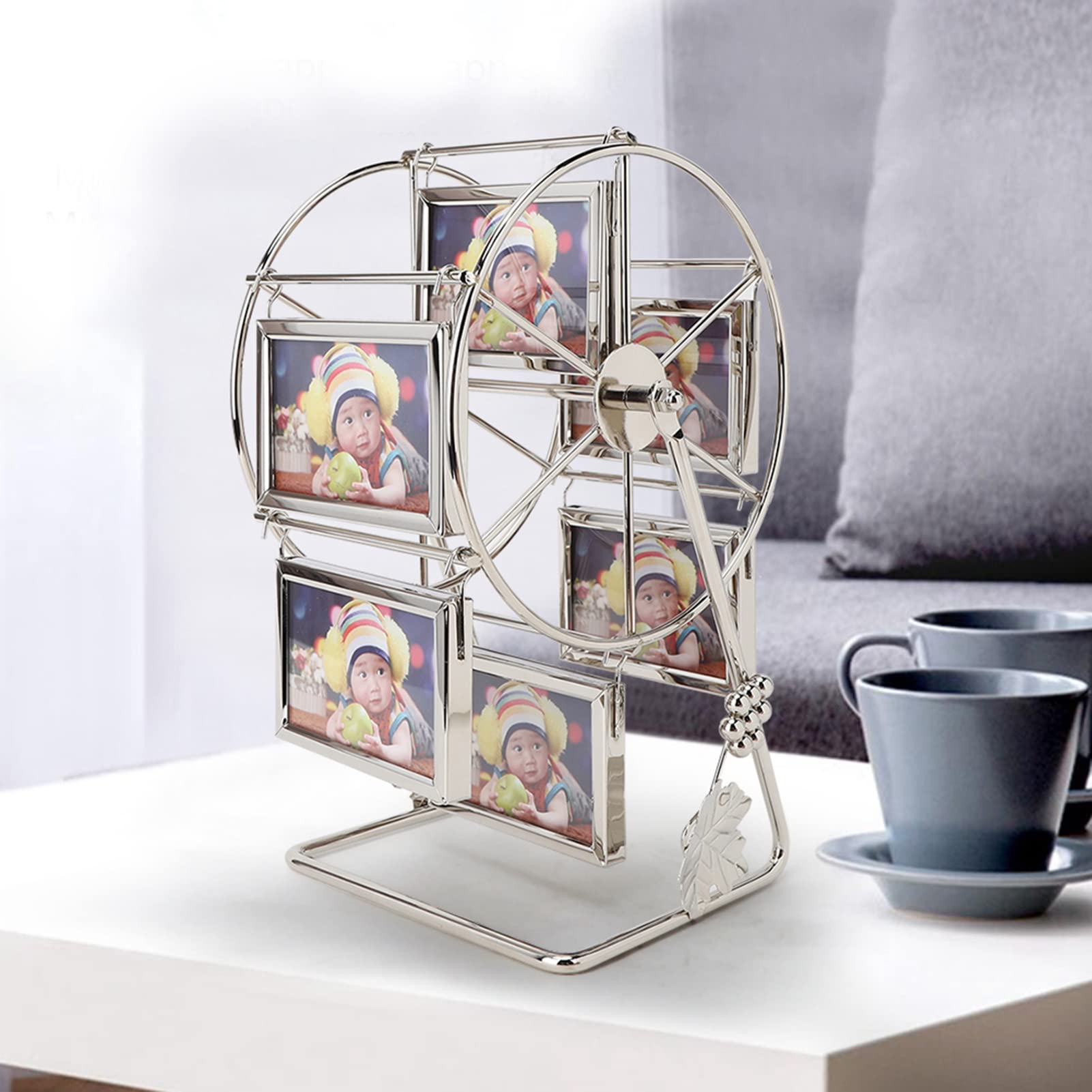 Cadre photo roue de mariage orné et sculptural pour centre de table romantique