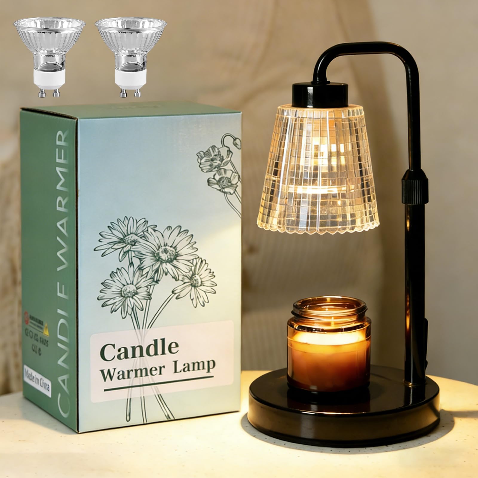 Lampada scalda candela, timer dimmerabile, luce di fusione elettrica per barattoli di cera, candele con bruciatore senza fiamma regolabile in altezza, con 2 lampadine, squisito regalo di compleanno