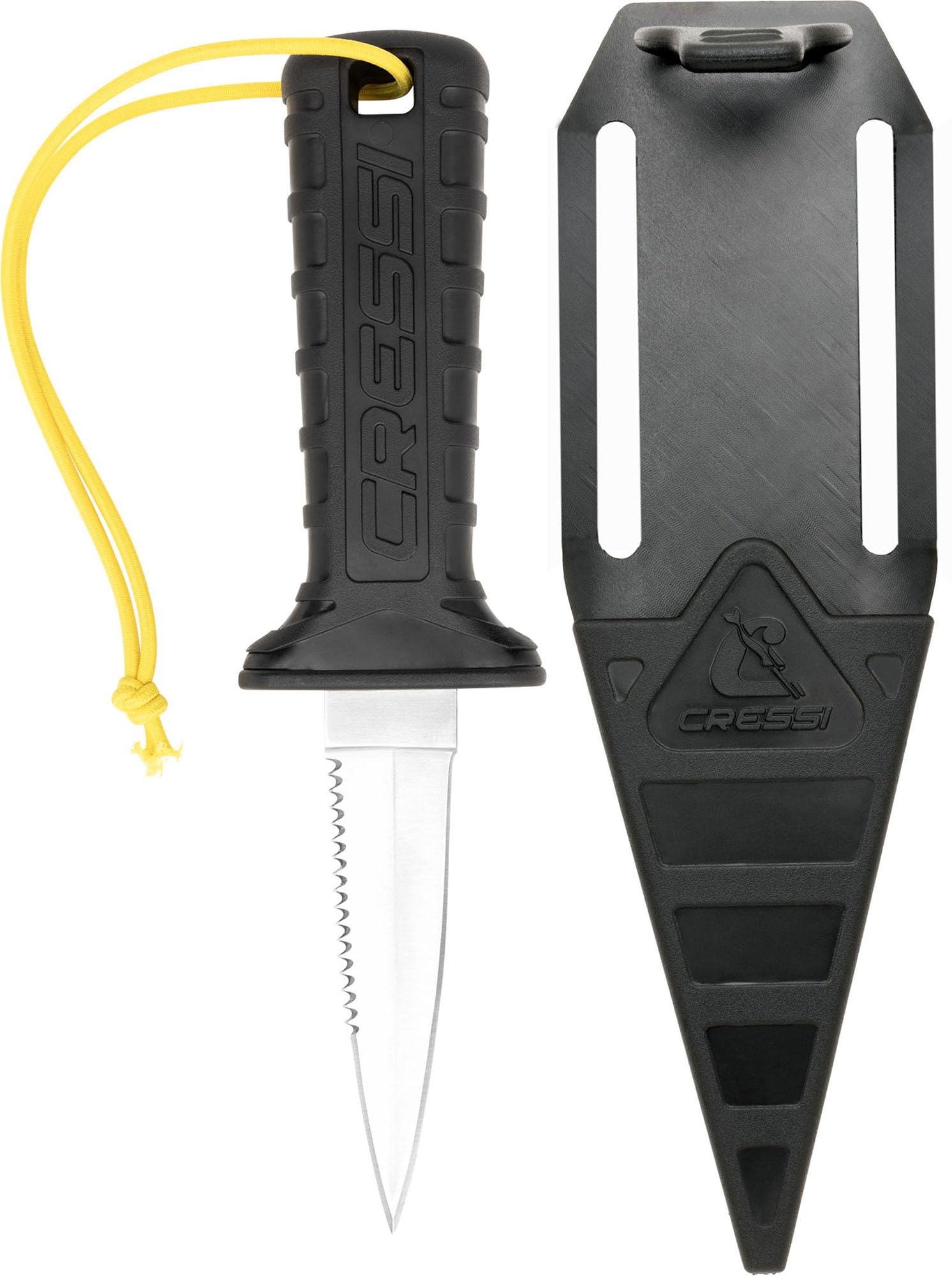 Cressi Mamba Knife - Diving Knife with Slim, Pointed Design, 7 cm Double Edged Smooth/Serrated Blade in 4Cr14 Stainless Steel, Sheath with Lanyard/Safety Lock