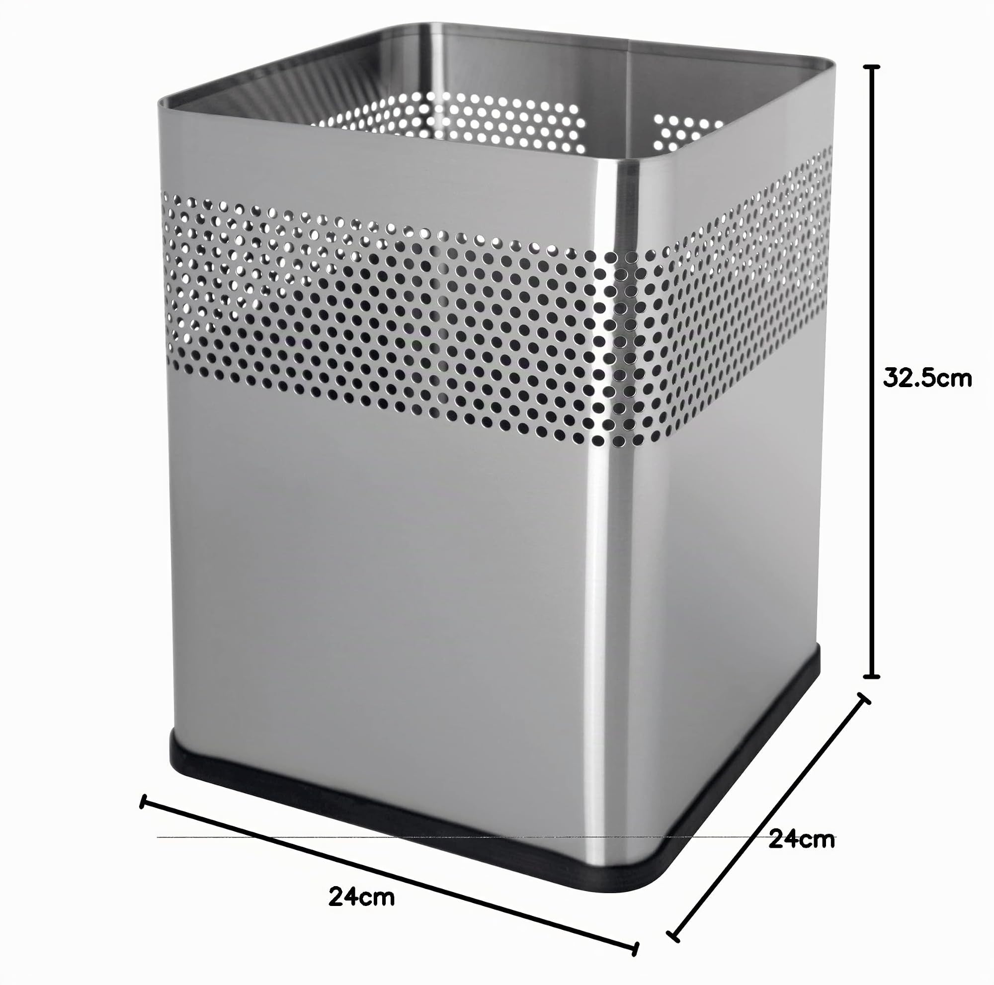 helit H2515900 - Quadratischer Edelstahl-Papierkorb, 18 Liter, silber, mit Lochdekor, 1 Stück | Abfallbehälter mit Lochdekor für Büro, Homeoffice und Empfang