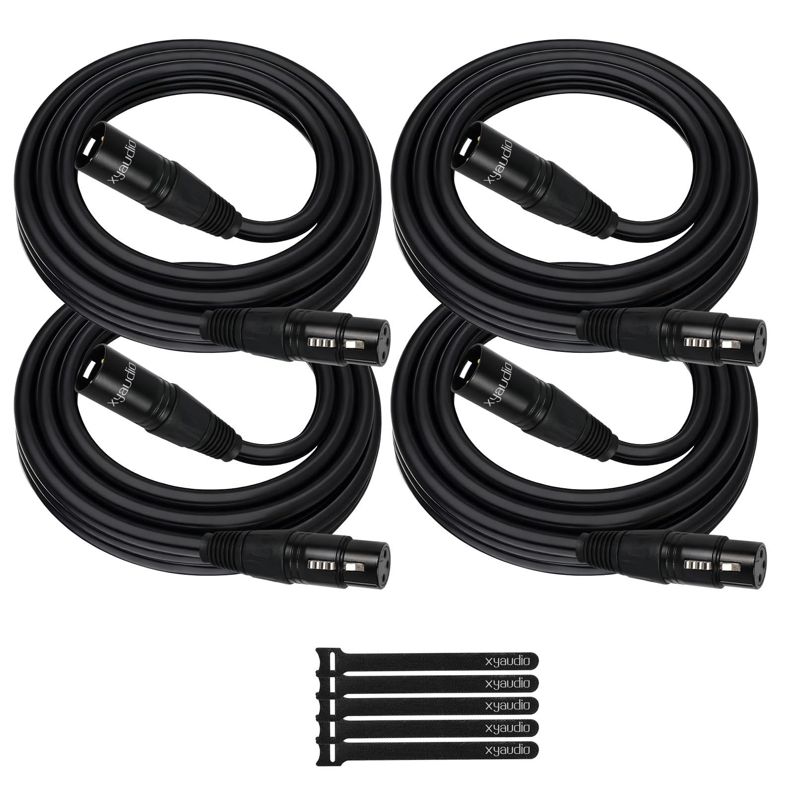 Lot de 4 câbles DMX vers DMX, XLR mâle vers femelle à 3 broches 110 Ohm, câble d'éclairage de scène DMX pour lumière DJ, têtes mobiles, boîtes PAR, variateur, 3 m