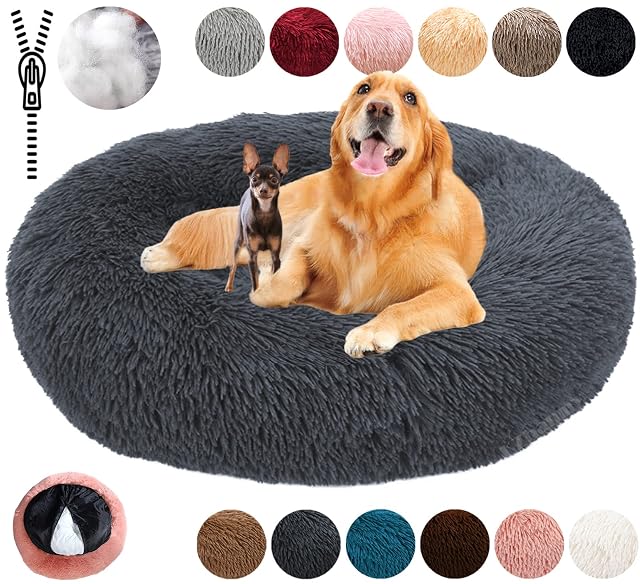 KZhanmy Cama Perro Grande Redonda Cama de Perros Gatos Cómodo Suave Cálido Felpa Donut,Antiestres Lavables…