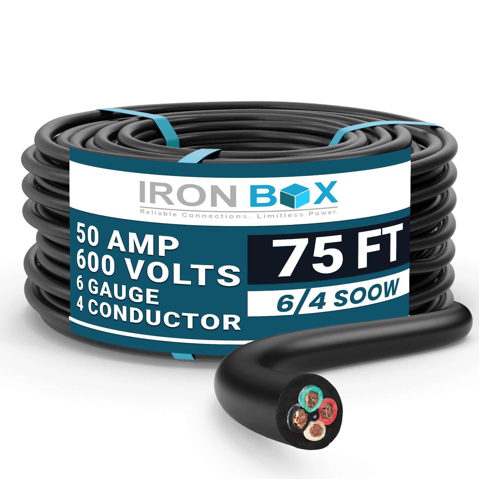 Custom Cable Connection SOOW Stromkabel – 16/4 AWG, 15 M, 600 V, öl- & Wetterbeständig, Tragbare Rolle
