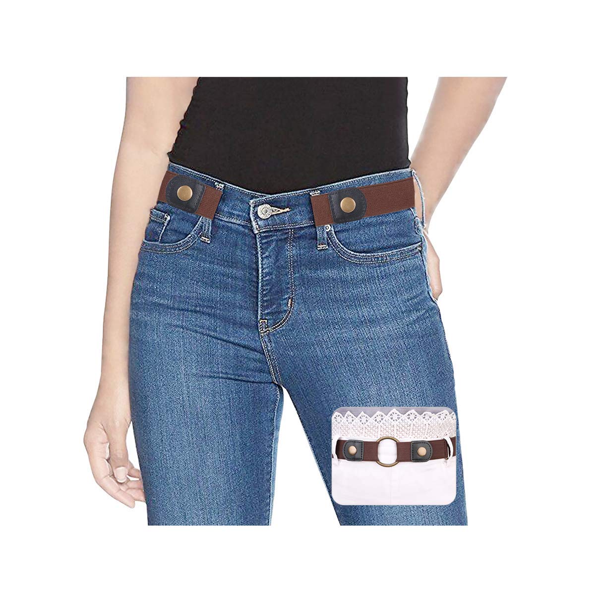 Ladies Elastic Belt Invisible No Buckle Belt for Women Men Black Adjustable Stretch Waist Belt Jeans Belt No.4 Coffee Suit Waist 30-48 inches