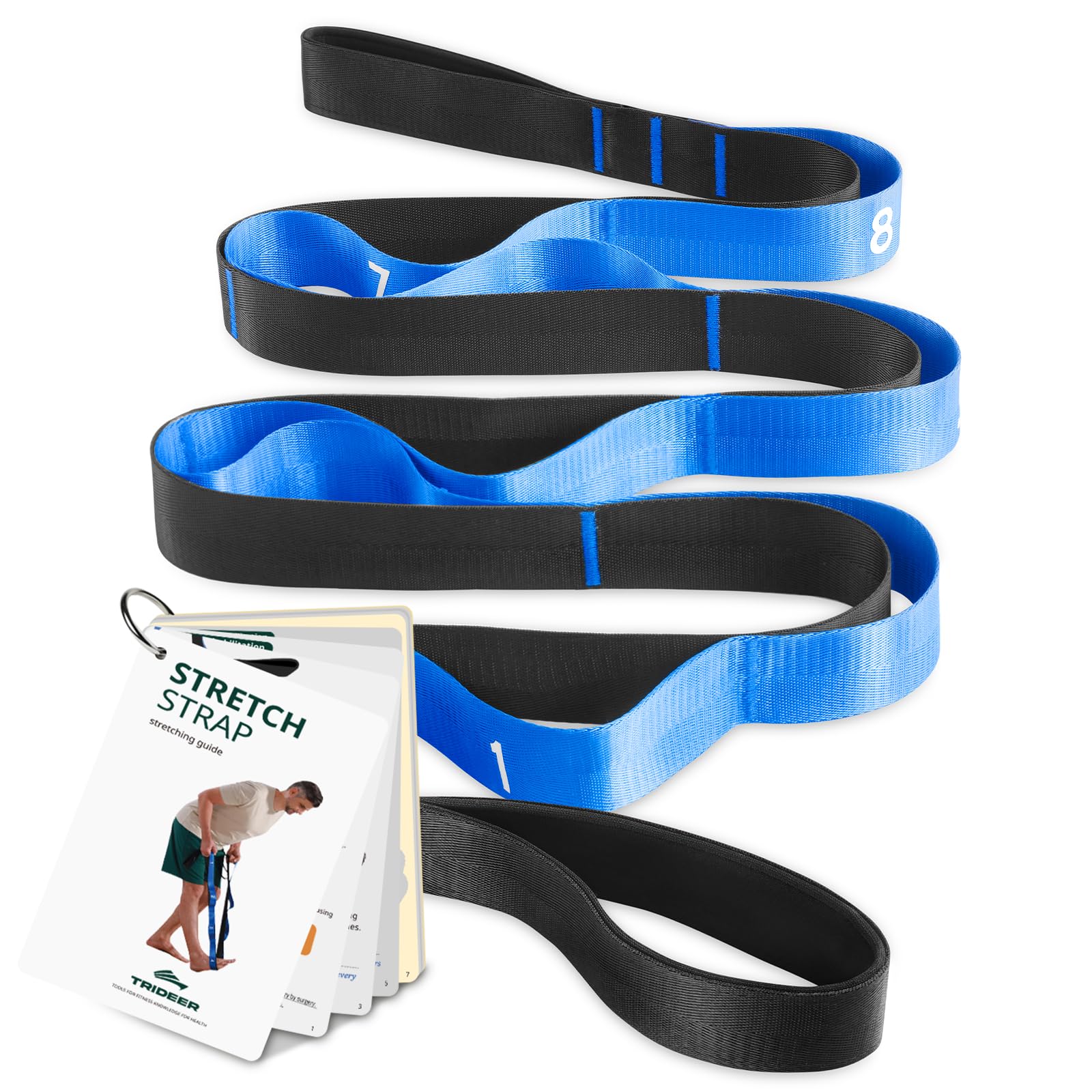 Trideer Stretching Straps with Loops, Non-Elastic Yoga Straps for Stretching, Durable Nylon Exercise Bands with Loops for Physical Therapy Flexibility, Yoga,Hamstring Leg Stretcher with Guidance