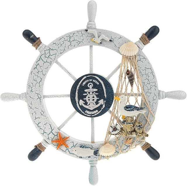 WINOMO Nautical Beach Wooden Boat Ship Steering Wheel Home Wall Decor