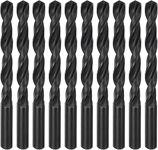 sourcing map 10 brocas Jobber de 12,5 mm con revestimiento de nitruro de acero de alta velocidad (HSS) 4241 para acero inoxidable, cobre, aleación de aluminio, metal, madera, plástico, color negro