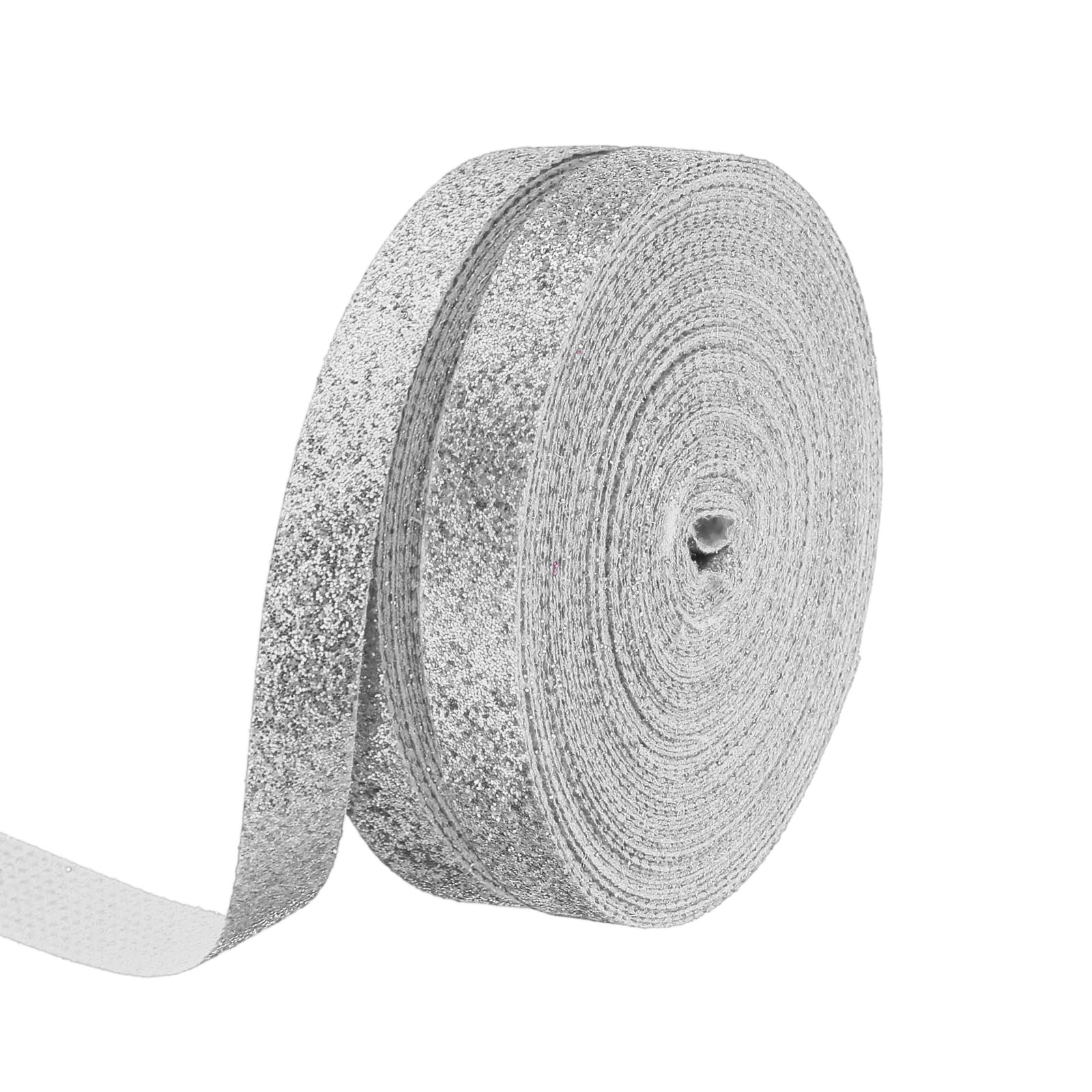 PATIKIL 2 Rolls Metallic Glitter Ribbon Roll, 3/8 Inch x 10 Yards Sparkly Glitter Ribbon for Gift Wrapping Crafts Holiday Wedding Birthday Party Decoration Floral Bouquet, Silver