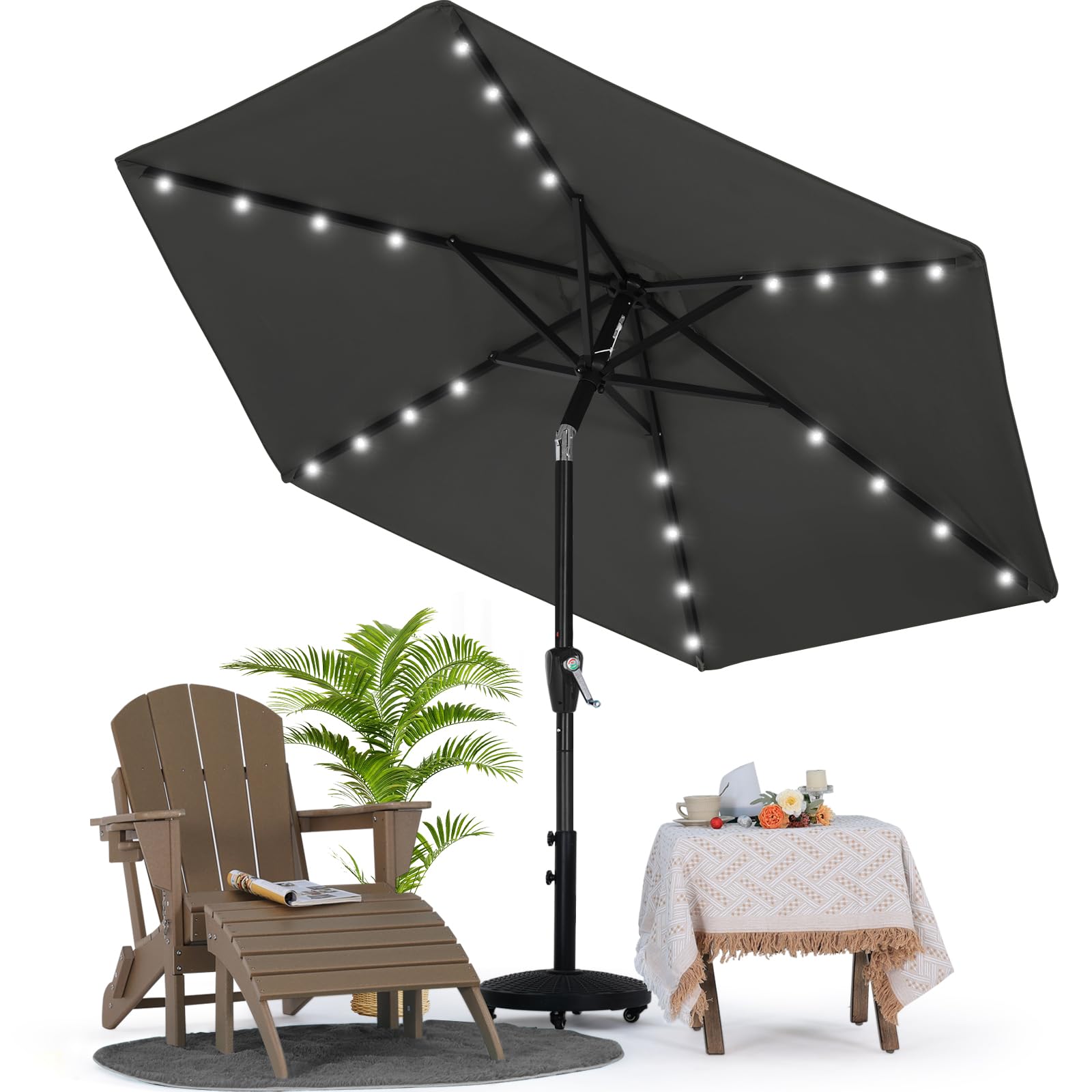 MASTERCANOPY Patio Umbrella with Solar LED Lights(2.3M,Deep Gray) — image 1