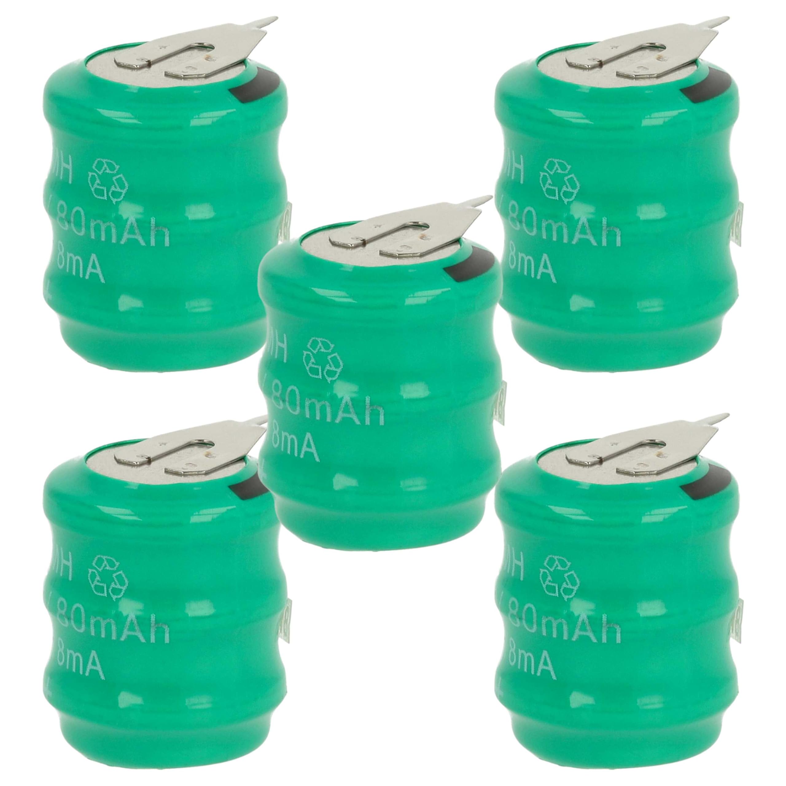 vhbw 5x NiMH Batteria a bottone di ricambio 2 pin tipo 3/V80H 80mAh 3,6V compatibile con batterie compatibile con modellismo, luci solari ecc.