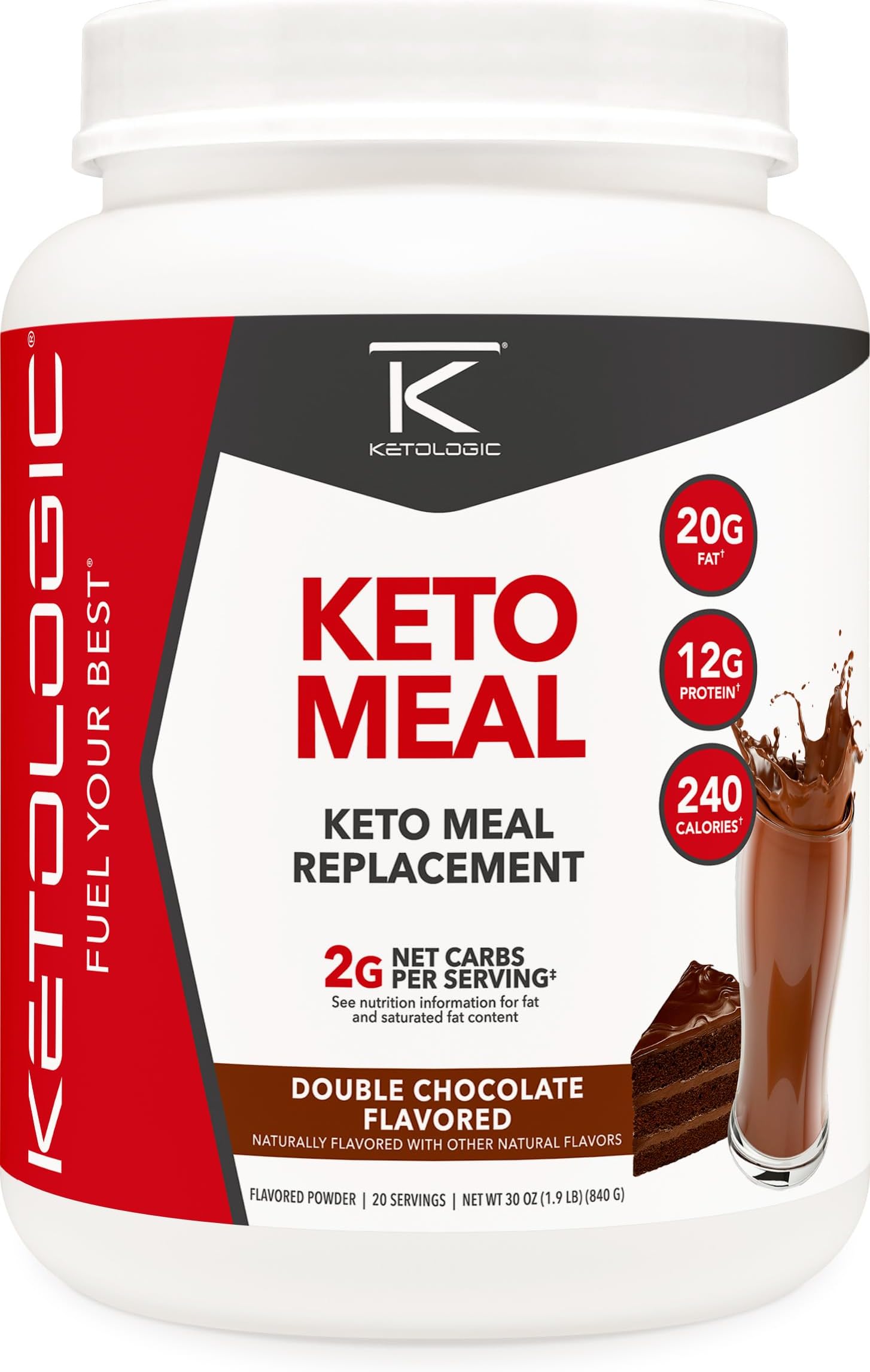 Keto Meal Replacement Shake Powder for Optimal Results + MCT Oil + Grass-Fed Whey - Perfectly Formulated Macros for Ketosis - 20 Servings - Chocolate