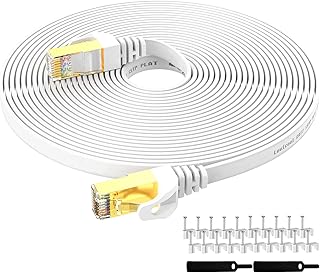 Lovicool 20m Cat 7 Ethernet Cable Flat Internet Network RJ45 High-Speed Patch Cord 600Mhz for Xbox,PS 5/4/3,Modem,Router,LAN,Switch - Compatible Cat5e/Cat6a/Cat6 Network - White