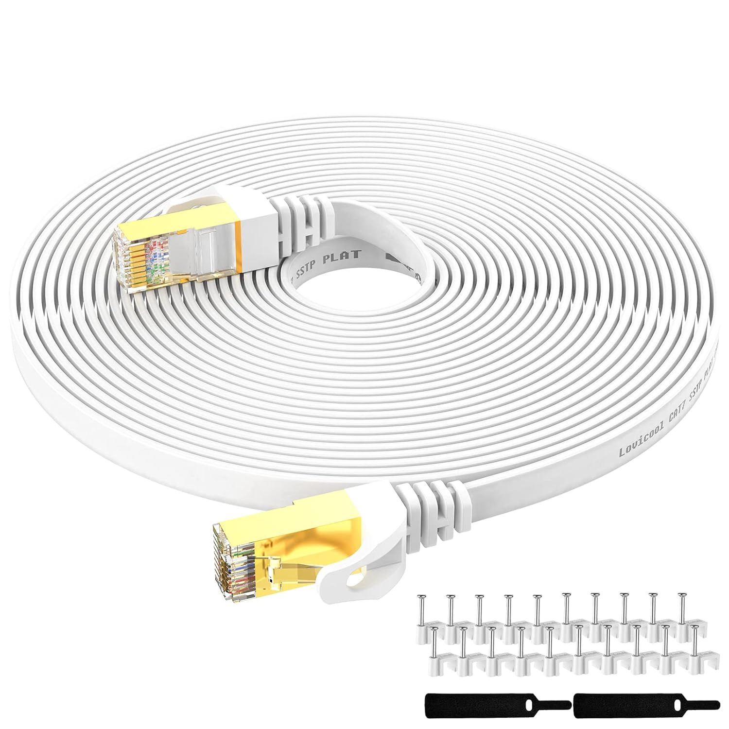 Lovicool Cat7 Cable 65ft, CAT 7 Flat Patch Cord for