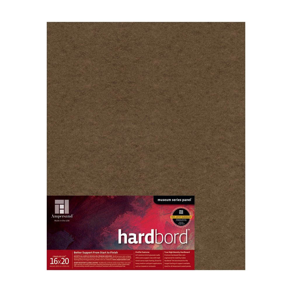 Ampersand Art Supply Hardboard Wood Painting Panel: Museum Series Hardbord, 16" x 20", 3/4 Inch Cradled Profile
