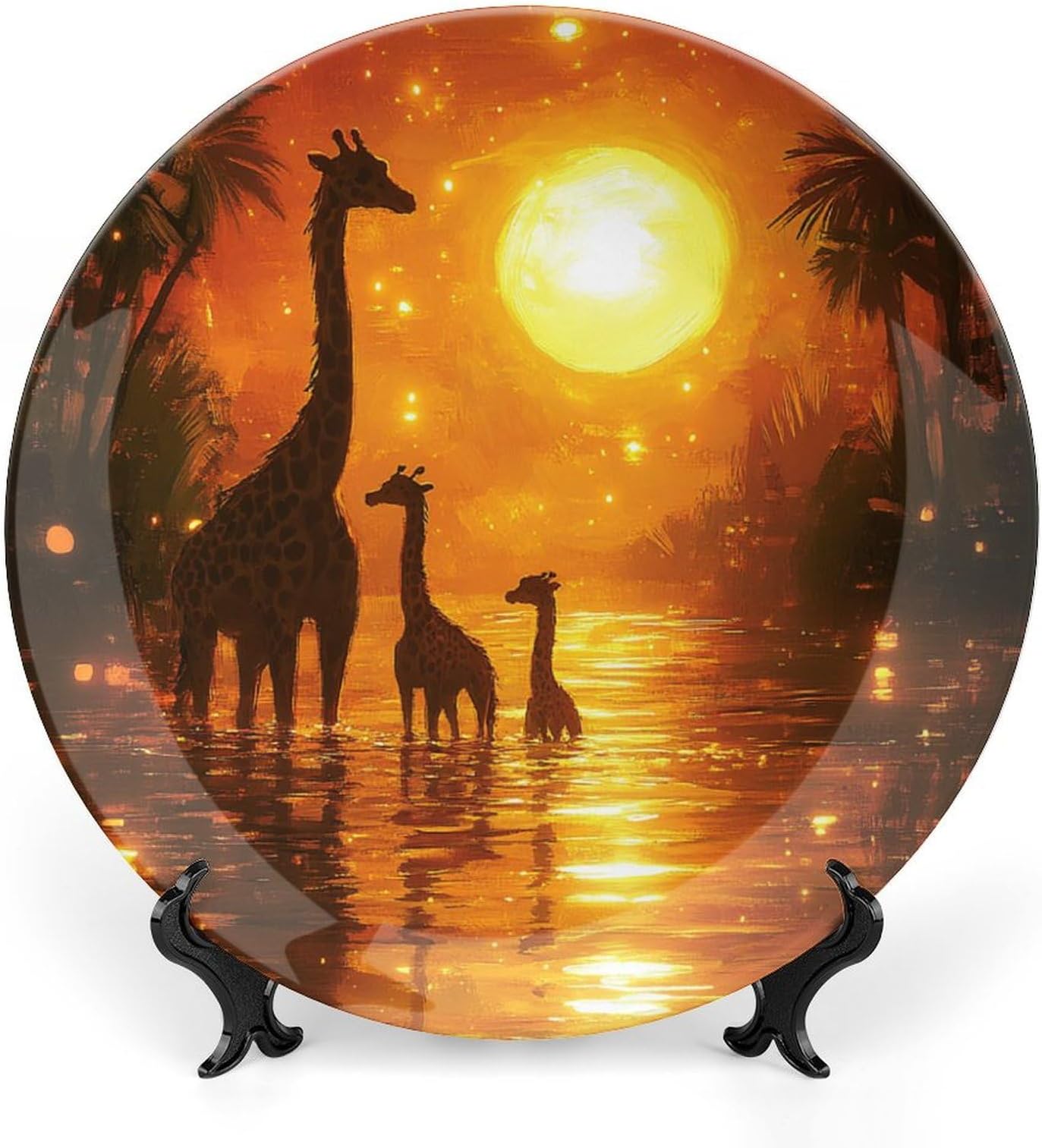 Decorative Plate, 8.7 in / 20.7 cm Bone China Decorative Plate, Ceramic Dinner Plate with Stand, Vertical Ceramic Plate for Home Office Kitchen Table/Wall Hanging Decor - giraffe