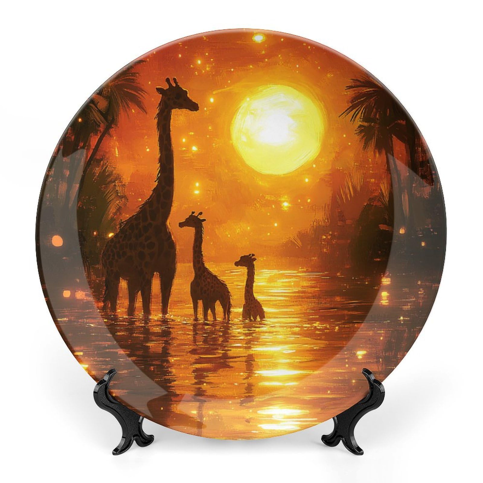 Decorative Plate, 8.7 in / 20.7 cm Bone China Decorative Plate, Ceramic Dinner Plate with Stand, Vertical Ceramic Plate for Home Office Kitchen Table/Wall Hanging Decor - giraffe