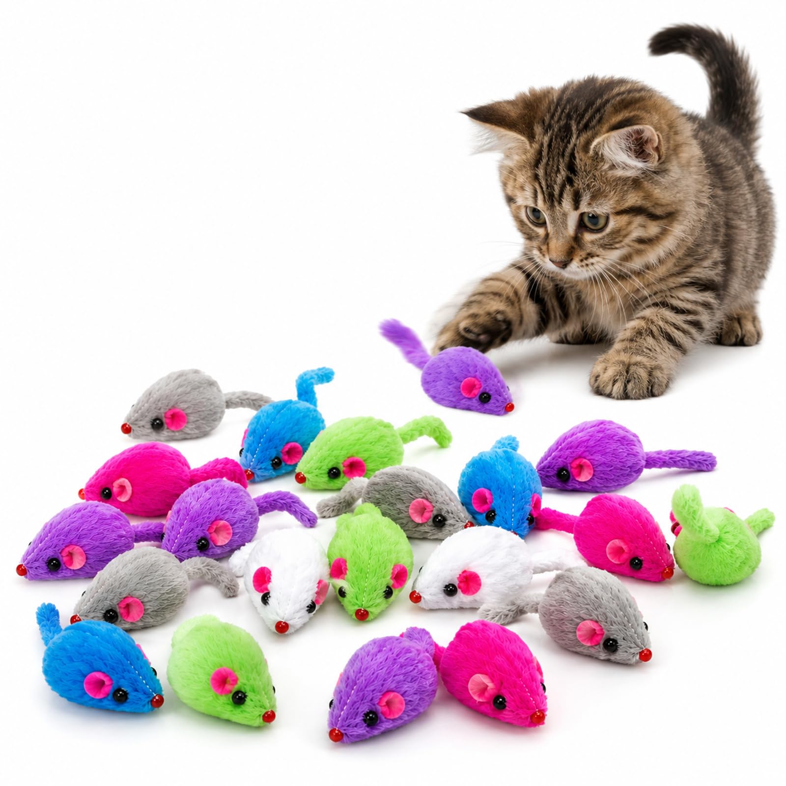 Cat Mouse Toys for Indoor Cats 20PCS, Mixed Colors Interactive Cat Toy Set