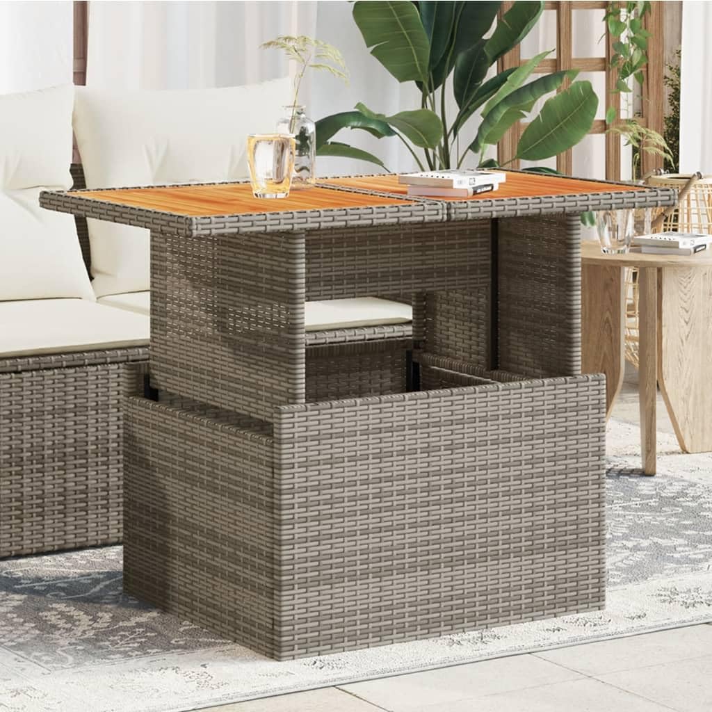 vidaXL Mesa de Jardín, Mesita de Comedor, Mesa Auxiliar de Exterior, Mueble para Patio Balcón, Ratán Sintético Madera de Acacia Gris