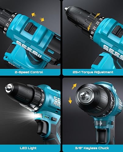 Miniatura 7 de Seesii Kit de herramientas con taladro, juego de herramientas de 190 piezas con taladro eléctrico inalámbrico de 20 V para reparación del hogar