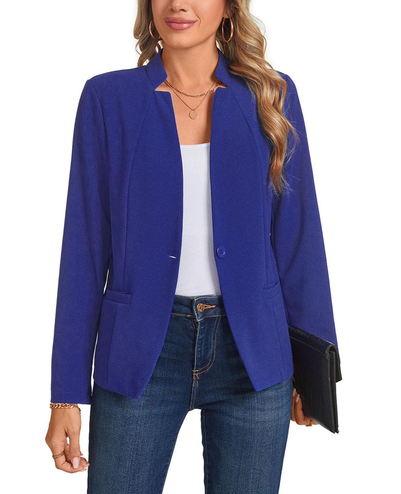 Blazers for Women Casual Long Sleeve Button Front Work Office Blazers Jacket with Pockets 2025 S-2XL