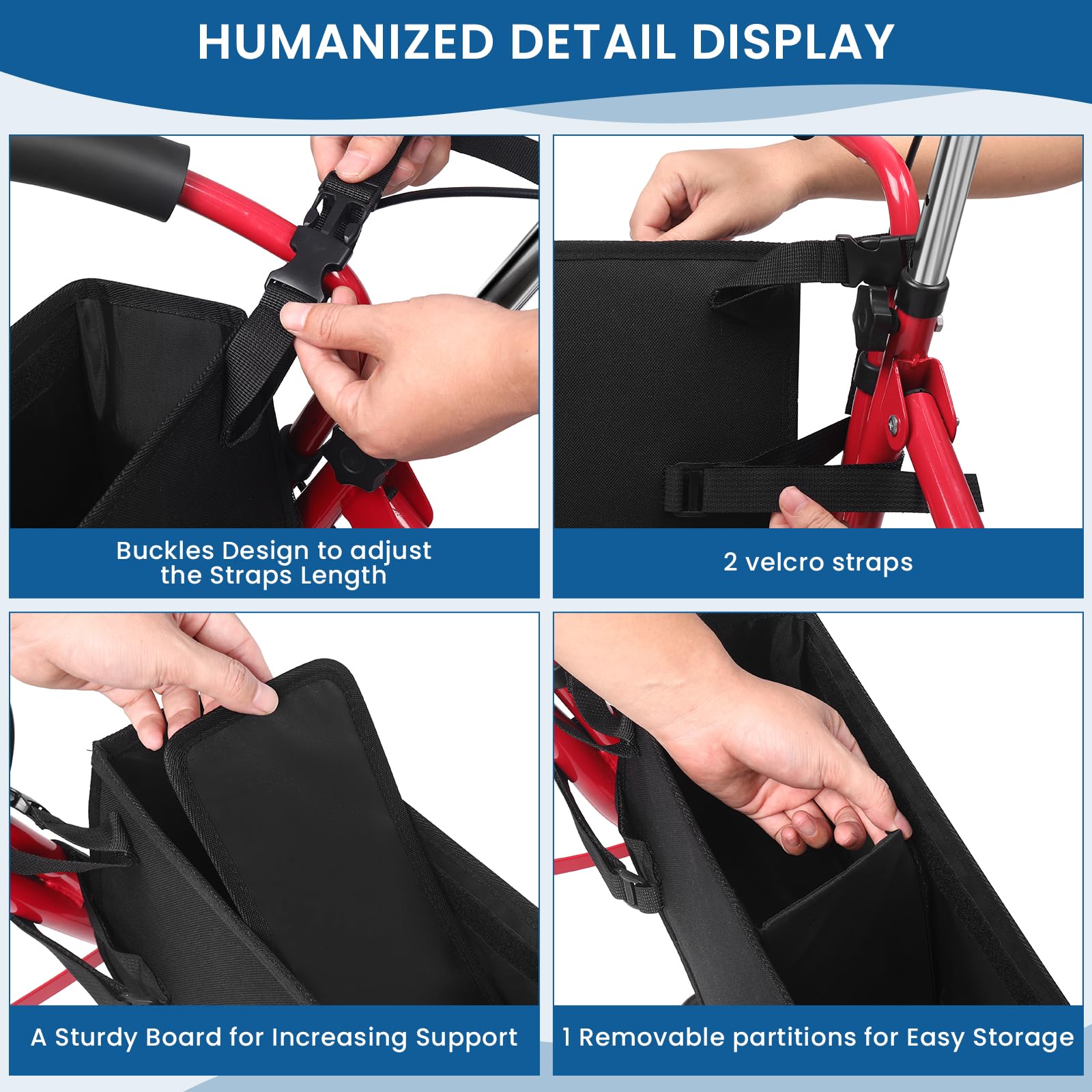 Cesta rodante mejorada, bolsa grande de accesorios para andador con múltiples bolsillos, accesorios para personas mayores, cestas plegables fáciles de usar (negro)