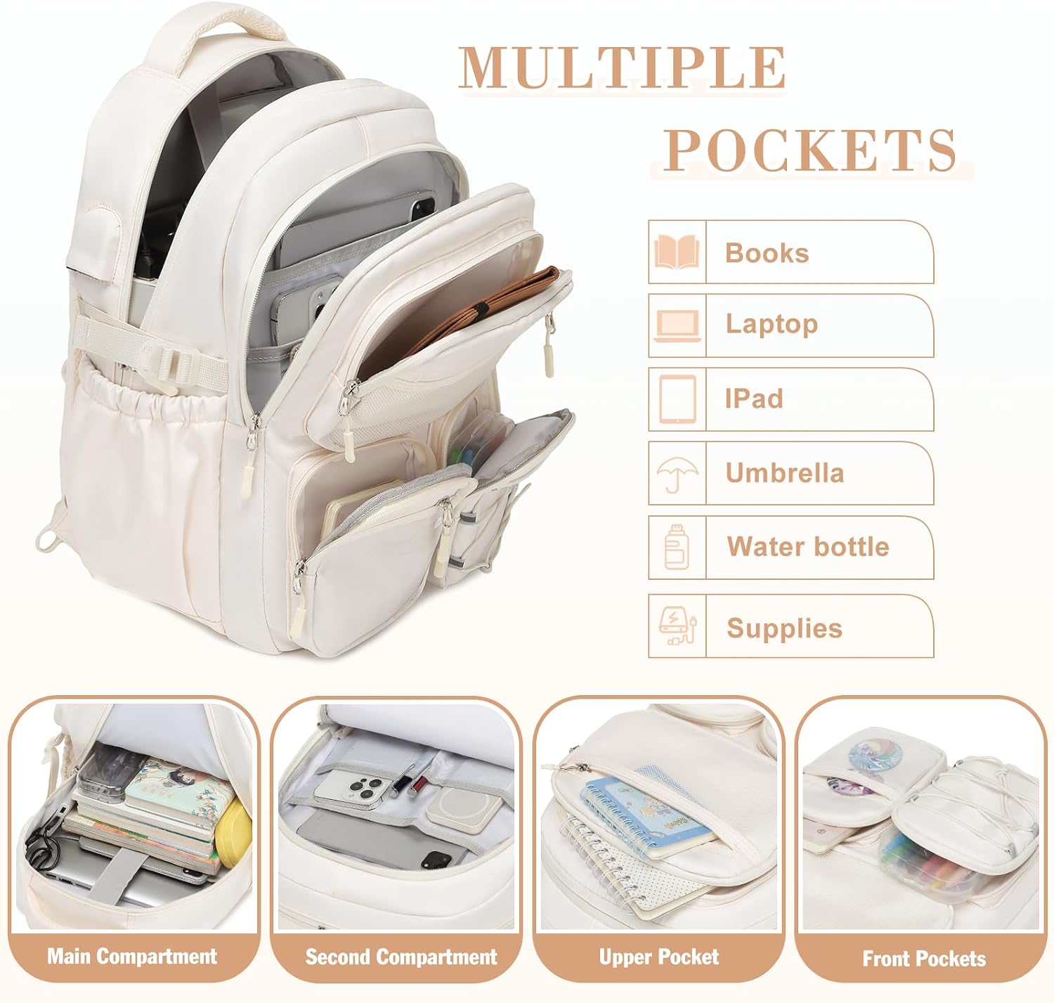 Backpack for Teen Girls, 3PCS School Backpack for Girls image 3