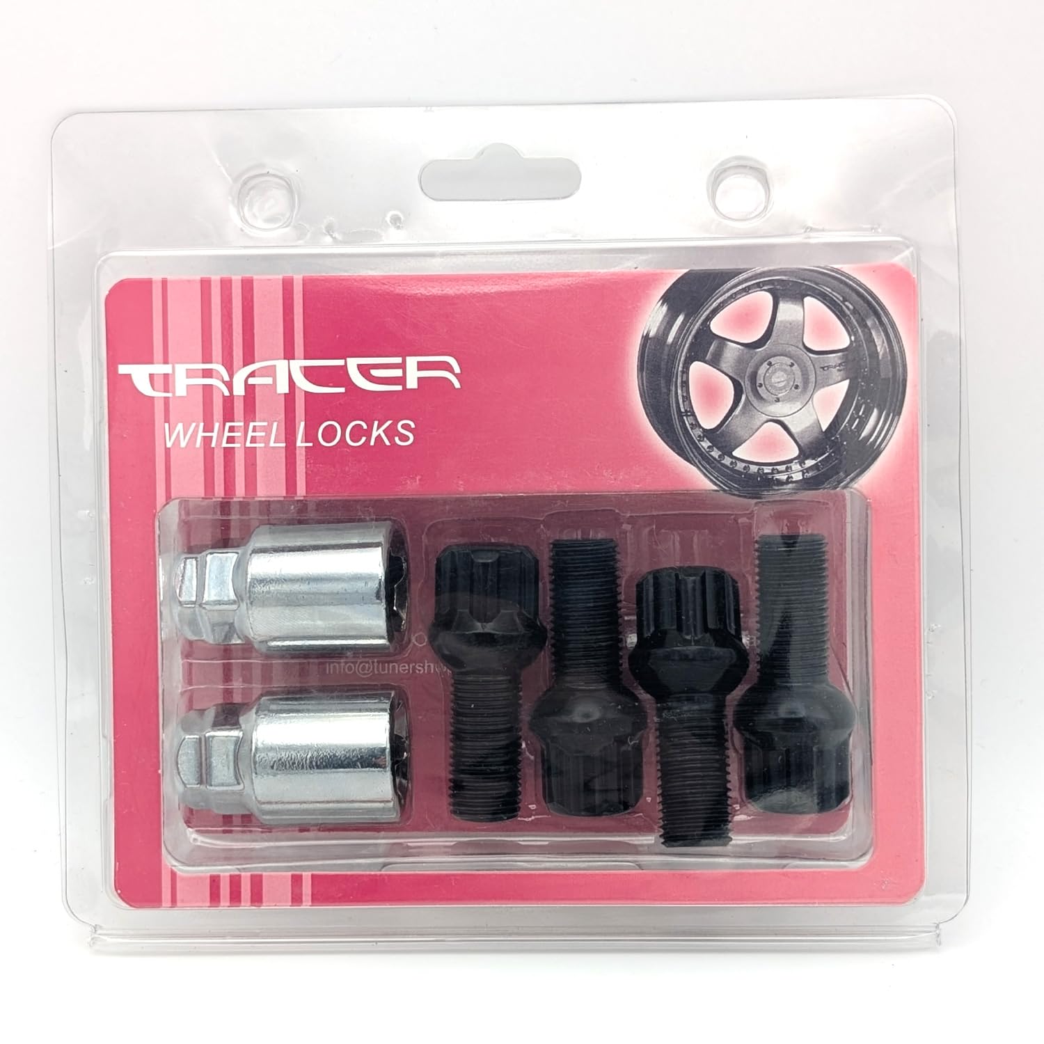 TRACER Lot de boulons de roue antivol M14 x 1,5 27 mm à tête sphérique R13 noir avec 2 adaptateurs compatibles avec Audi, VW, Seat, Skoda