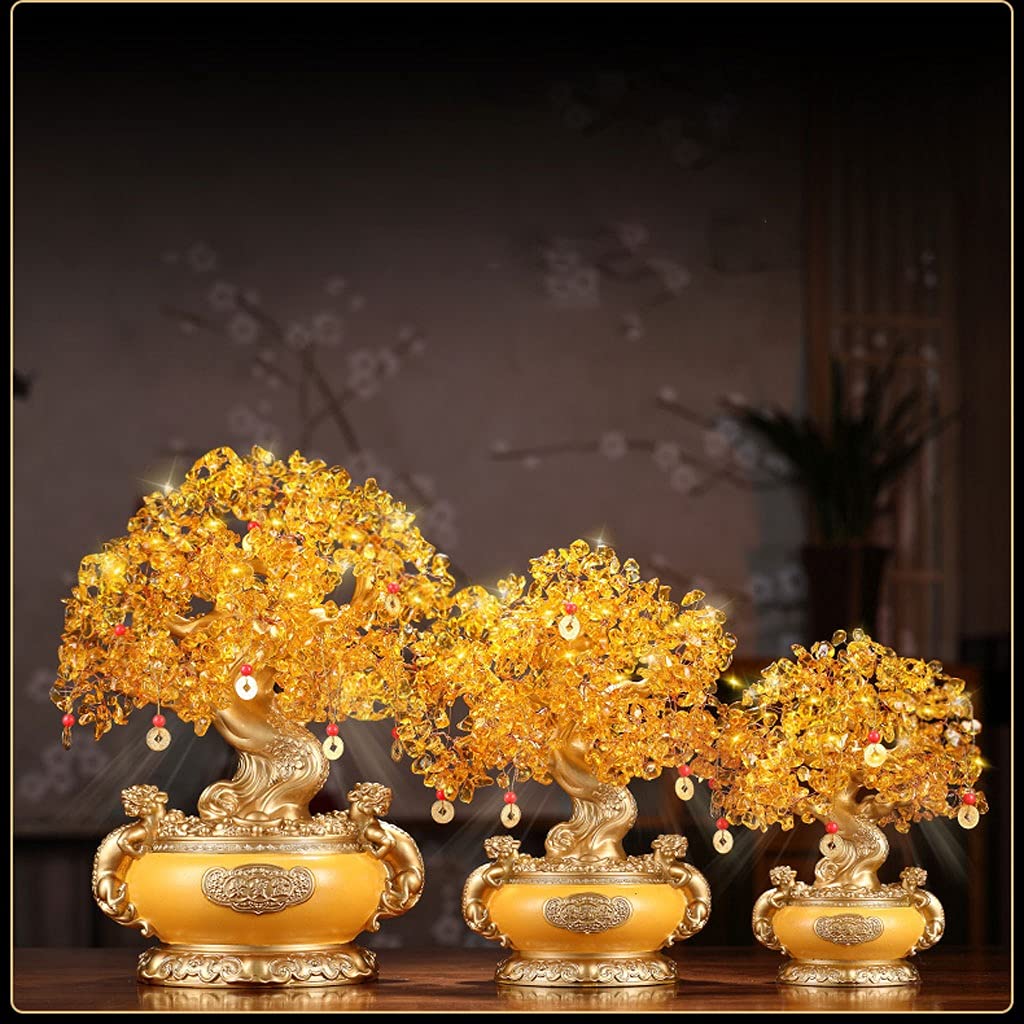 sdneNest Albero di cristallo giallo albero della fortuna albero della fortuna decorazione casa ufficio cristallo albero della fortuna Feng Shui albero fortunato albero denaro albero 27,6/32,9/41,92 cm