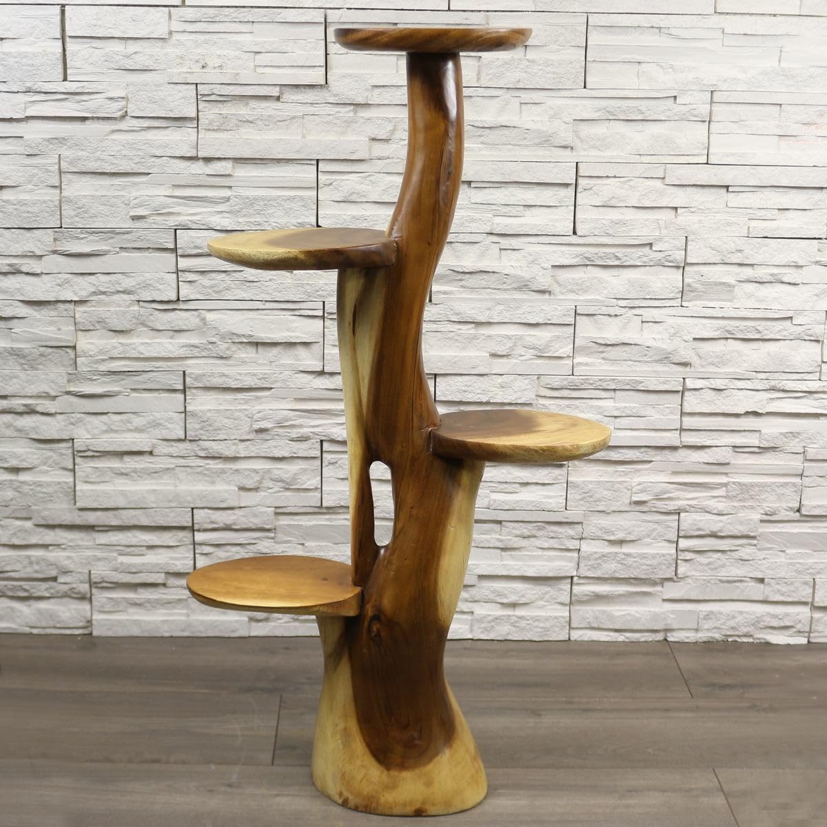 Hocker Ständer Säule Blumenständer Säule Blumensäule Ablage Wurzel Blumenhocker Blumentreppe Blumenregal Massiv Akazie Unikat 1 Meter Natur