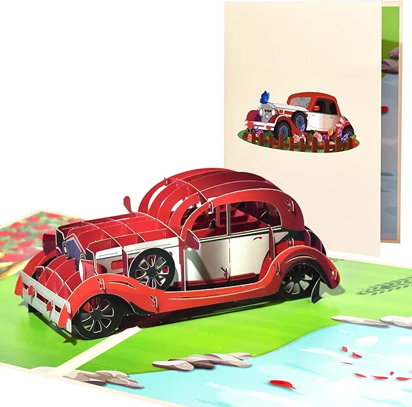DLYMXGC Vintage Car Pop Up Greeting Cards with Blank Note & Envelope, ideal celebration gift for Friendship, Love, Anniversary, Special Moments, Inspirational, Birthday, Holiday, Party