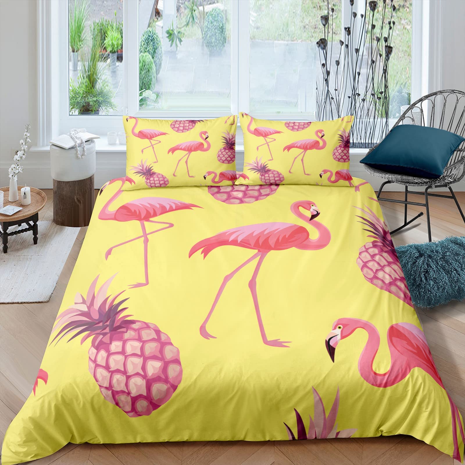 Ropa De Cama Infantil 150X220 Cm Flamenco Animal De Dibujos Animados 3D Imprimiendo Funda Nórdica Y 2 Fundas De Almohada De Anti-Humedad, Anti-Ácaro, Suave Y Cómodo Antialérgico Cuidado Fácil