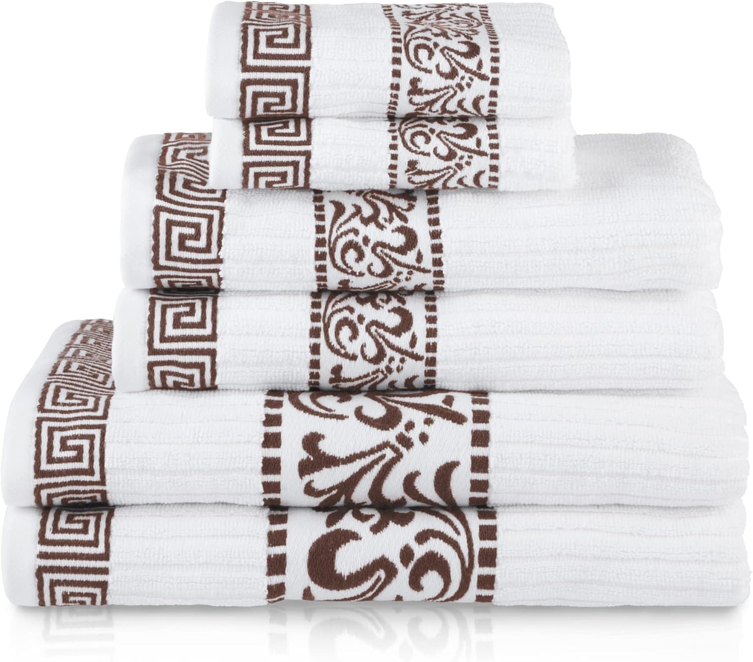 SUPERIOR Decorative Athens 6-Piece Cotton Bath Towel Set, Chocolate : Home & Kitchen